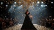 © Cozirlax - Eco-Conscious Fashion Moment on the Runway with Golden Confetti and Captivated Audience
