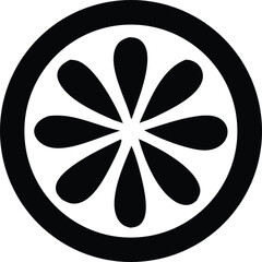 Poster - Abstract black and white circular design featuring a stylized eight petaled flower or fruit slice