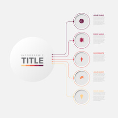 Poster - Vertical infographic template featuring five distinct steps with icons and text placeholders. Use this versatile infographic template to visualize data, processes, or lists in a clear vertical layout