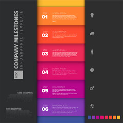 Poster - This company milestones infographic template presents steps in a vertical timeline layout. This infographic template is ideal for showing company milestones or project steps.