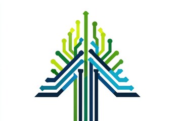 Poster - A stylized tree formed by blue and green lines with rounded ends on a white background design element