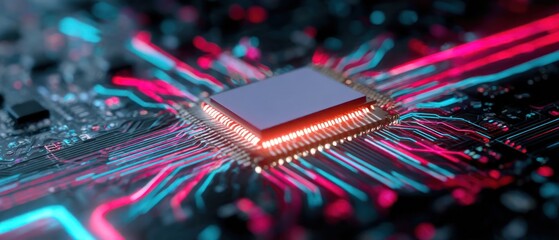 Poster - Glowing processor chip on circuit board