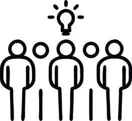 Poster - Teamwork brainstorming idea generation concept showing lightbulb over people group outline vector icon