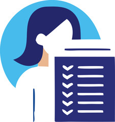 Poster - Woman holding checklist document icon representing task management and organization
