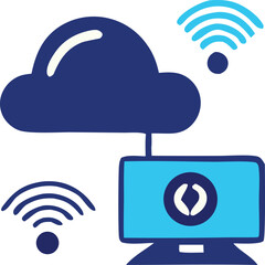 Poster - Cloud computing illustration depicting wireless connectivity to a desktop computer