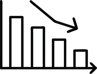 Poster - Declining bar chart graph icon showing business loss decrease and downward trend line illustration