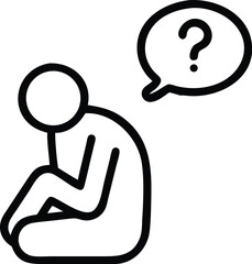 Poster - Confused person sitting with question mark in speech bubble vector illustration line art design icon graphic