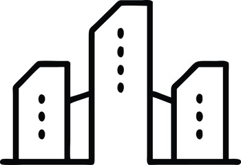 Poster - City skyline vector outline illustration of buildings and skyscrapers, urban landscape drawing icon art