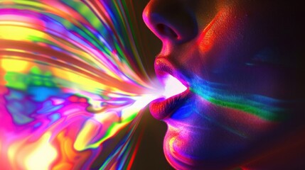 Poster - Psychedelic tab on tongue with glowing background stock photo --ar 16:9 --raw --v 6 Job ID: 432cd48c-a60b-40af-b50d-4d695c0f0aec