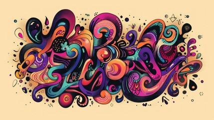 Poster - Artistic font design in a psychedelic, hand-drawn style stock photo --ar 16:9 --raw --v 6 Job ID: ff4bf97f-2069-4e6b-ab13-5a00344dea16