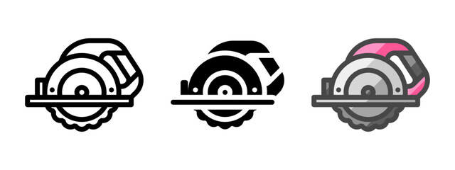 Leinwandbilder - Multipurpose circular saw vector icon in outline, glyph, filled outline style. Three icon style variants in one pack.