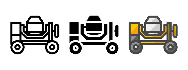 Leinwandbilder - Multipurpose concrete mixer vector icon in outline, glyph, filled outline style. Three icon style variants in one pack.