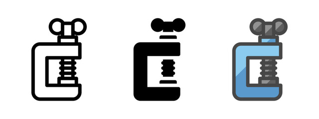 Leinwandbilder - Multipurpose clamp vector icon in outline, glyph, filled outline style. Three icon style variants in one pack.