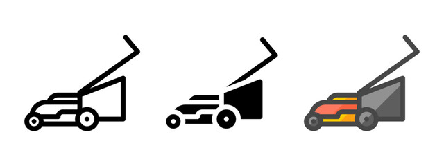 Leinwandbilder - Multipurpose lawn mower vector icon in outline, glyph, filled outline style. Three icon style variants in one pack.