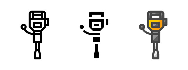 Leinwandbilder - Multipurpose jackhammer vector icon in outline, glyph, filled outline style. Three icon style variants in one pack.