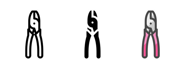 Leinwandbilder - Multipurpose lineman's pliers vector icon in outline, glyph, filled outline style. Three icon style variants in one pack.