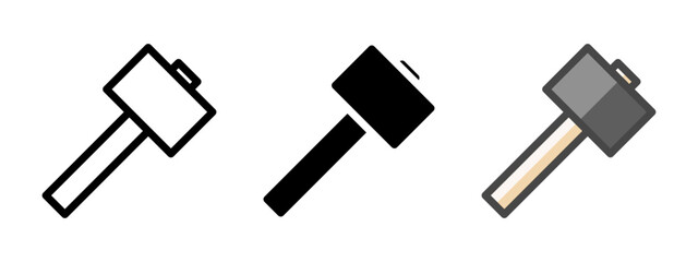 Leinwandbilder - Multipurpose mallet vector icon in outline, glyph, filled outline style. Three icon style variants in one pack.