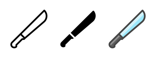 Leinwandbilder - Multipurpose machete vector icon in outline, glyph, filled outline style. Three icon style variants in one pack.