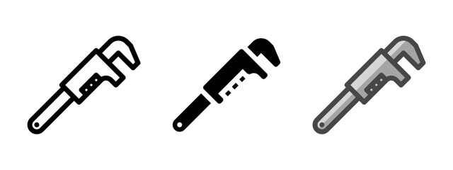 Leinwandbilder - Multipurpose monkey wrench vector icon in outline, glyph, filled outline style. Three icon style variants in one pack.