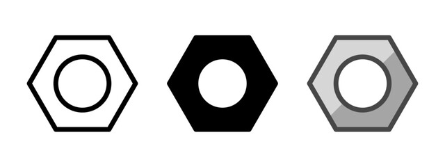 Leinwandbilder - Multipurpose nut vector icon in outline, glyph, filled outline style. Three icon style variants in one pack.