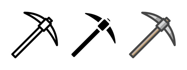 Leinwandbilder - Multipurpose pickaxe vector icon in outline, glyph, filled outline style. Three icon style variants in one pack.