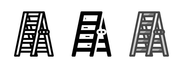 Leinwandbilder - Multipurpose stepladder vector icon in outline, glyph, filled outline style. Three icon style variants in one pack.
