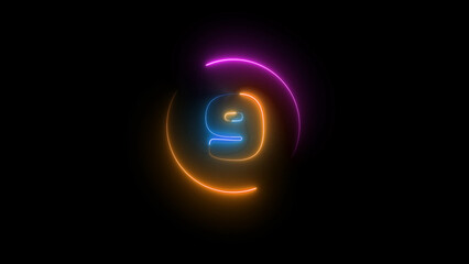 Poster - Abstract Neon Number Nine with Circular Gradient on a Black Background The image features neon