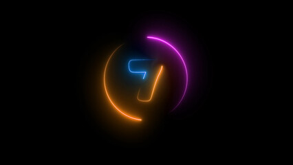 Poster - Glowing Number Seven in a Circular Neon Light Frame on a Black Background neon number