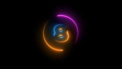 Poster - Abstract Neon Number Eight with Circular Trails on a Dark Background The image features glowing