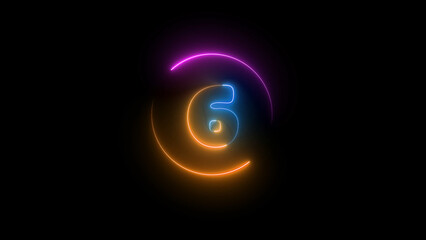 Poster - Neon Number Six with Colorful Glowing Outlines on a Dark Background Modern Design The image