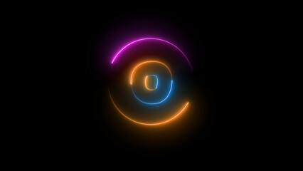 Poster - Abstract Neon Circles A Vibrant Display of Purple Orange and Blue Light Against a Black Backdrop