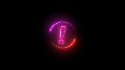 Poster - Neon Exclamation Point in a Circle with a Pink and Red Glow on Black vibrant