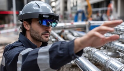Aufkleber - A man wearing a helmet and goggles is looking at a pipe