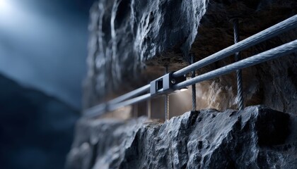 Poster - A rock wall with a rope bridge across it