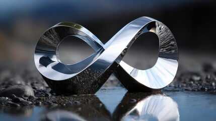 Aufkleber - A silver infinity symbol is reflected in the water