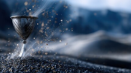 Aufkleber - A silver cup with a long stem is on a rocky surface