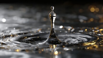 Aufkleber - A drop of water is floating on the surface of a dark body of water