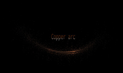 Wall Mural - Shiny isolated design component, copper arc with tinsel on black background.