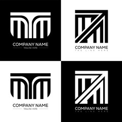 Fototapete - MTM minimalist and classic logo set design. MTM flat and simple style with black and white color variation letter logo set in one artboard.