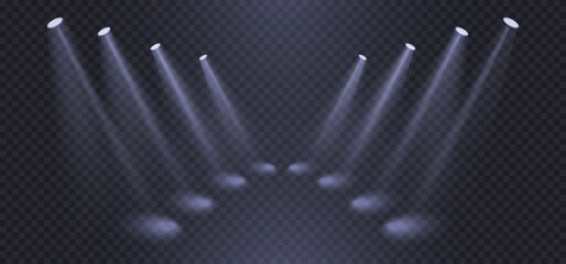 Wall Mural - stage spotlight with light reflection on the floor. realistic blue light sources, soft light beam in