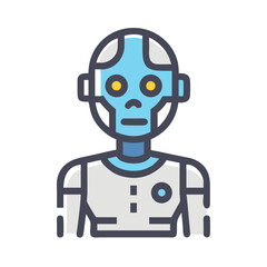 Poster - Robot character with blue and white features in minimalist design  