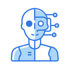 Poster - Human-like robot illustration with technological features in blue  