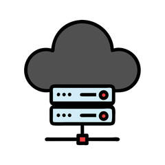 Poster - Cloud server with two storage units connected by a network line  
