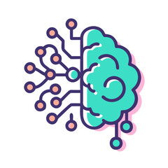 Aufkleber - Digital brain illustration with neural connections and circuits  
