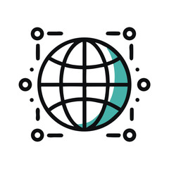Poster - Digital globe icon with grid lines and turquoise accent color  