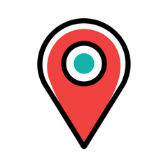 Poster - Red location pin icon with circular center in minimalist style  