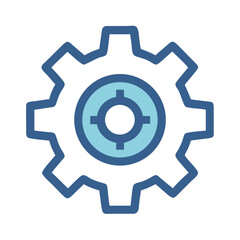 Fototapete - Gear icon in simple flat style with blue outline and light center  