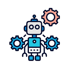 Poster - Robot illustration with gears in blue and pink colors  