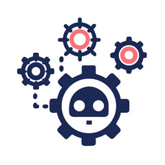 Poster - Robot face with gears in a simple flat design style  