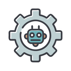 Poster - Robot face inside a gear icon in flat design style  